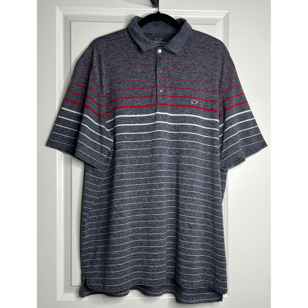 Vineyard Vines Performance Polo Shirt Mens XL Navy Blue Red White Stripe 1K2438